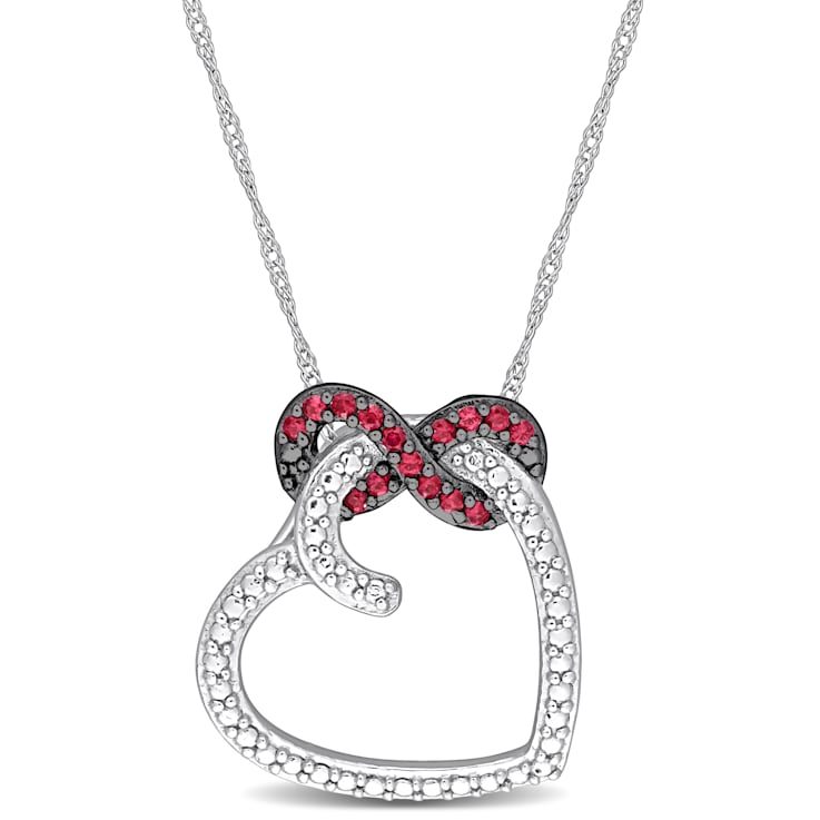 1/6 CT TGW Ruby Infinity Heart Pendant with Chain in 10K White Gold