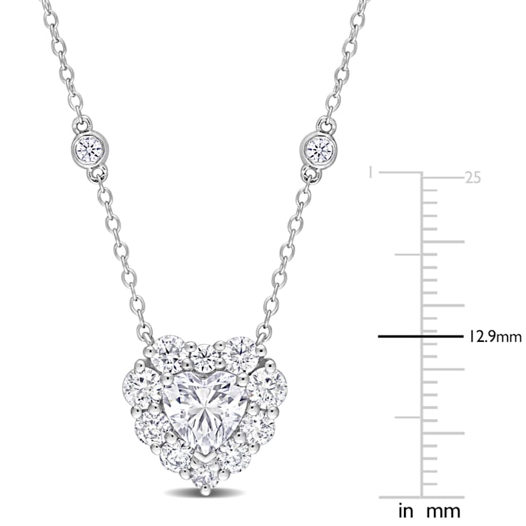 2.07 CT DEW Created Moissanite Halo Station Necklace in Sterling Silver