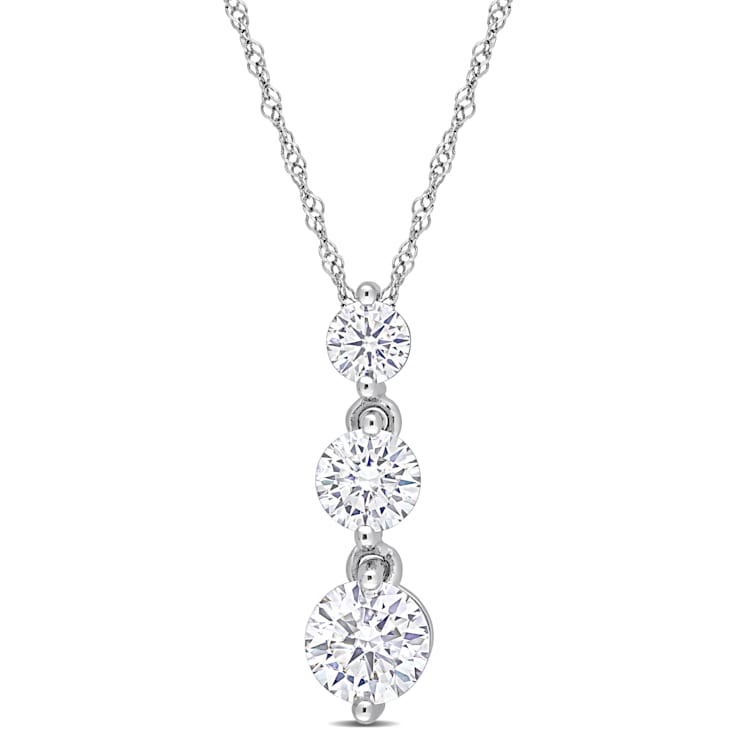 1 2/5 CT DEW Created Moissanite Graduated 3-Stone Pendant with Chain in
Sterling Silver