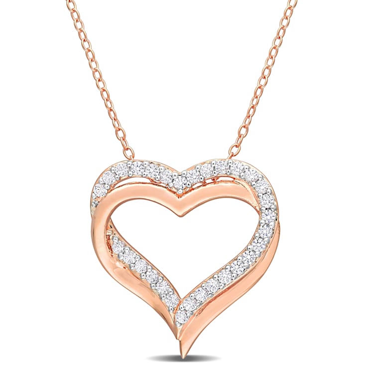 5/8 CT TGW Created White Sapphire Crossover Heart Pendant with Chain in
Rose Plated Sterling Silver