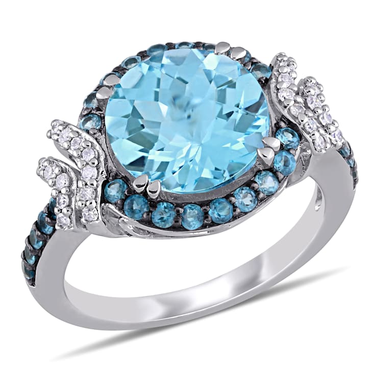 4 4/5 CT TGW London Blue and Sky Blue Topaz with 1/8 CT TW Diamond Halo
Ring in Sterling Silver
