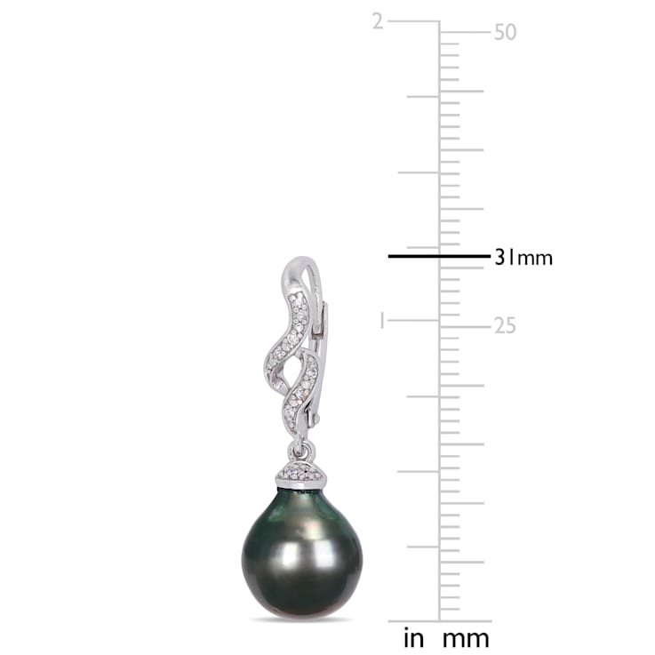 9-10 MM Black Tahitian Cultured Pearl and Diamond Accent Twist Drop
Earrings in Sterling Silver