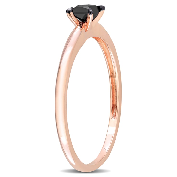 1/4 ct Black Diamond Solitaire Engagement Ring in 14K Rose Gold