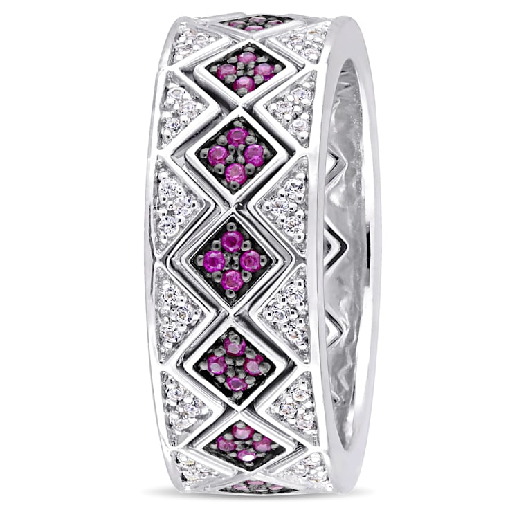 1 3/8 CT TGW Created Ruby and Created White Sapphire Ring Set in
Sterling Silver with BlacK Rhodium