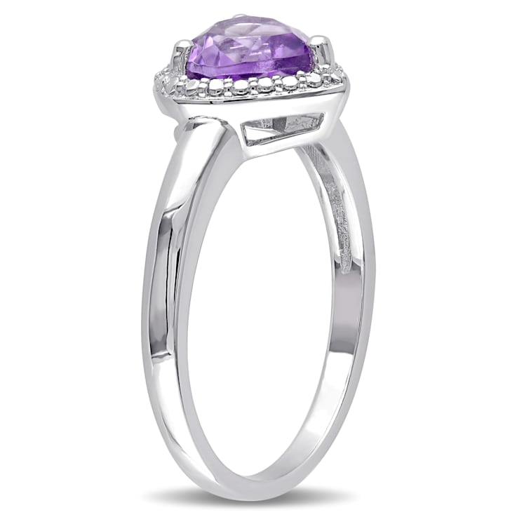 1 CT TGW Amethyst Heart Halo Ring in Sterling Silver