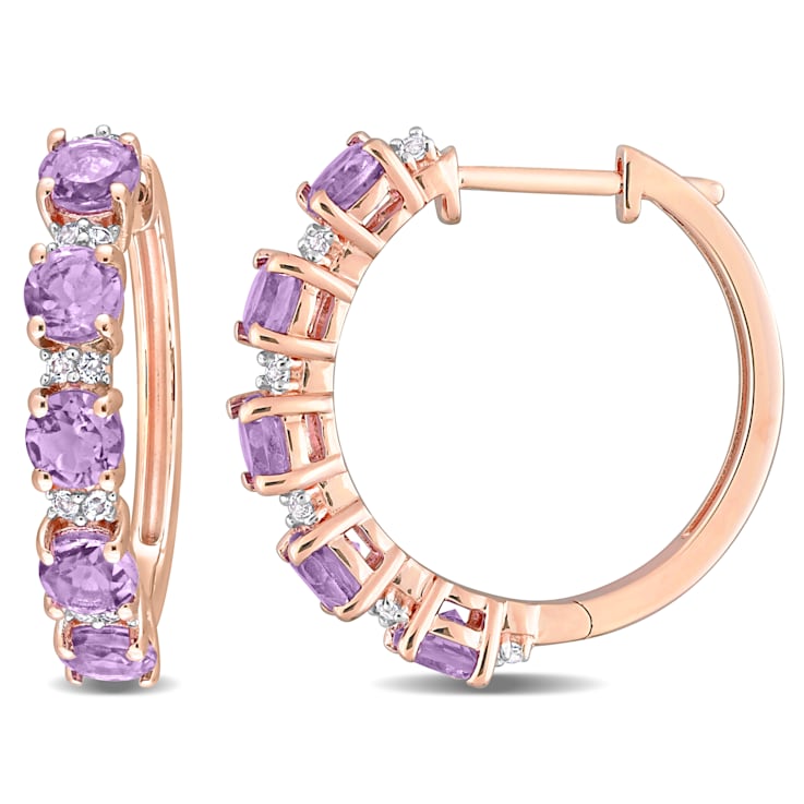 2 1/2 CT TGW Amethyst and White Topaz Hoop Earrings in Rose Plated
Sterling Silver