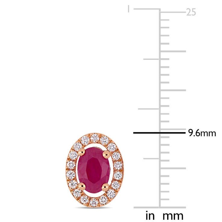 1 1/5 CT TGW Ruby and 1/5 tw Diamond Halo Stud Earrings in 14K Rose Gold