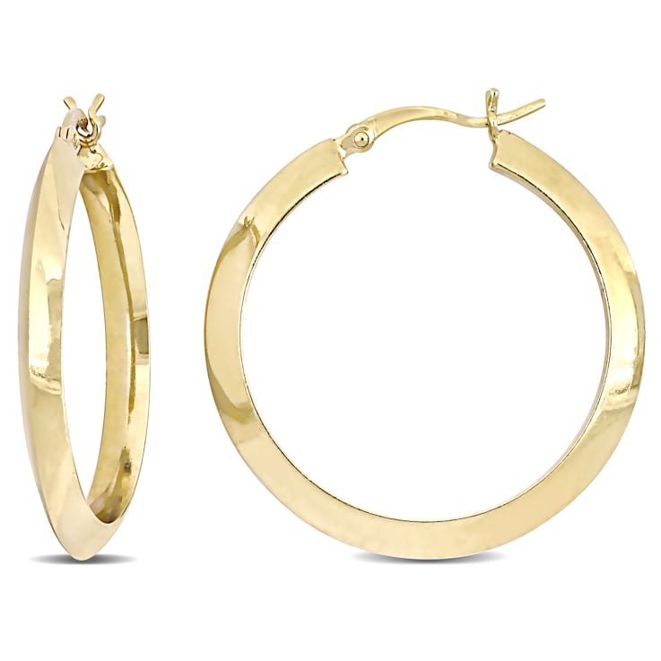 30MM Flat Knife Edge Hoop Earrings in Yellow Plated Sterling Silver
