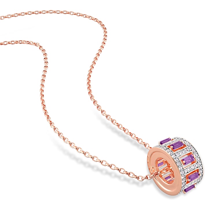 2 1/7 CT TGW Amethyst and White Topaz Pendant with Chain in Rose Plated
Sterling Silver