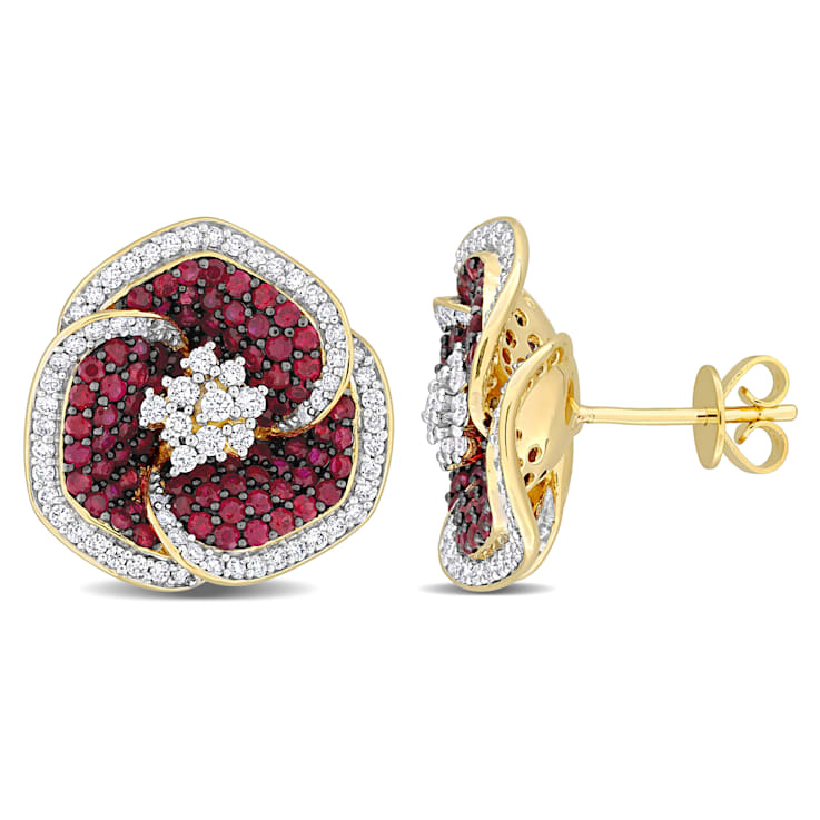 2 CT TGW Ruby and 4/5 CT TW Diamond Stud Earrings in 14K Yellow Gold