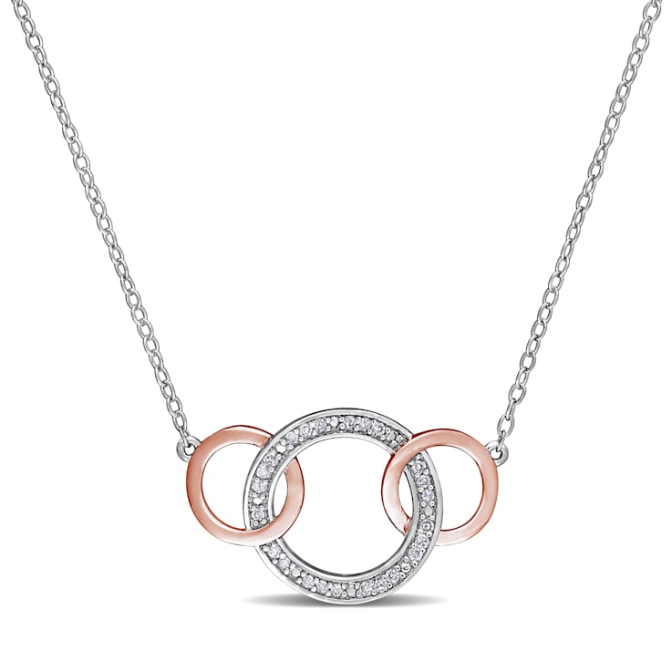 Diamond Interlocking Circle Two-Tone Necklace in 18K Rose Gold Over
Sterling Silver