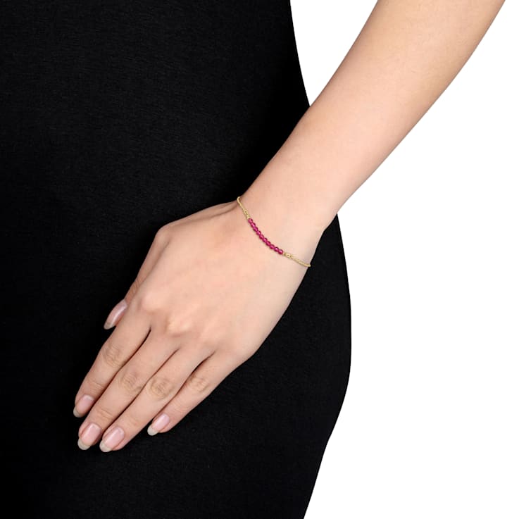 1/2 CT TGW Created Ruby Bead Bar Bracelet in Yellow Plated Sterling Silver