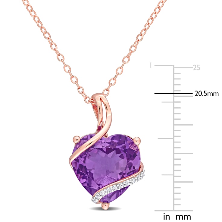 6 1/2 CT TGW Amethyst and Diamond Accent Heart Pendant with Chain in
Rose Plated Sterling Silver