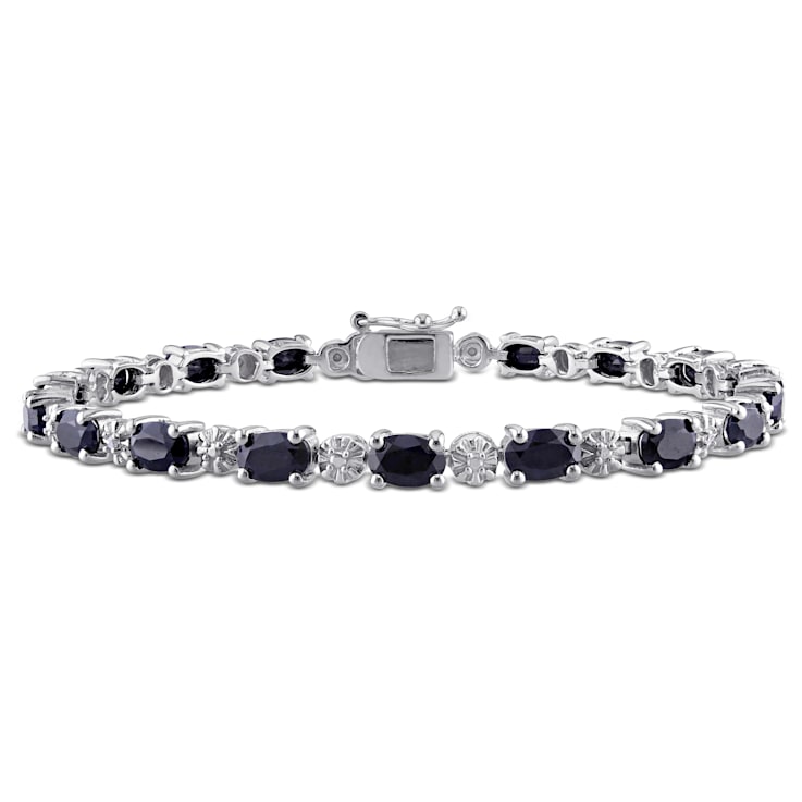 11 1/6 CT TGW Black Sapphire and Diamond Accent Bracelet in Sterling Silver