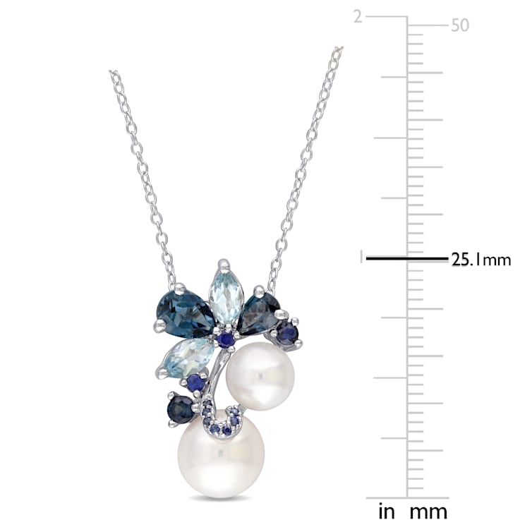 7-9MM Freshwater Cultured Pearl and 2 3/4 CT TGW Topaz and Sapphire
Pendant in Sterling Silver