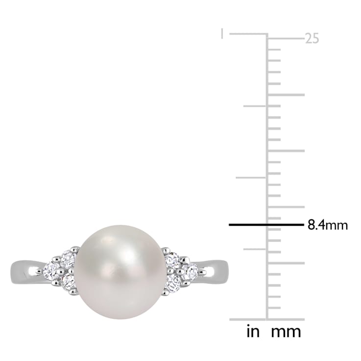 8-8.5MM Freshwater Cultured Pearl and 1/8 CT TW Diamond  Ring in
Sterling Silver