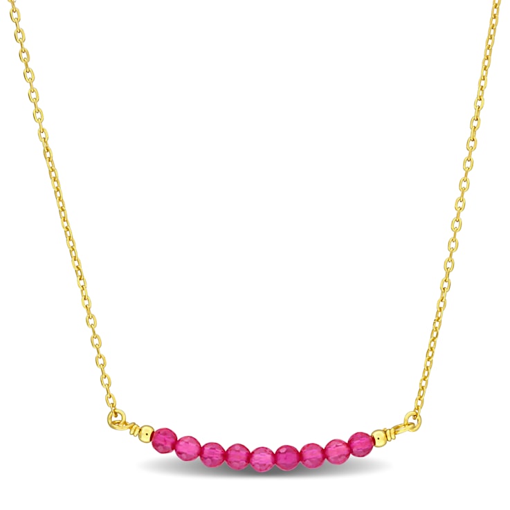 1/2ctw Created Ruby Bead Bar Necklace in Sterling Silver