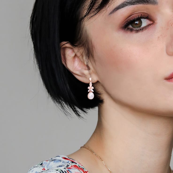 Morganite, Topaz, Aquamarine and 8.5-9MM Cultured Pearl Earrings in 18K
Rose Over Sterling Silver