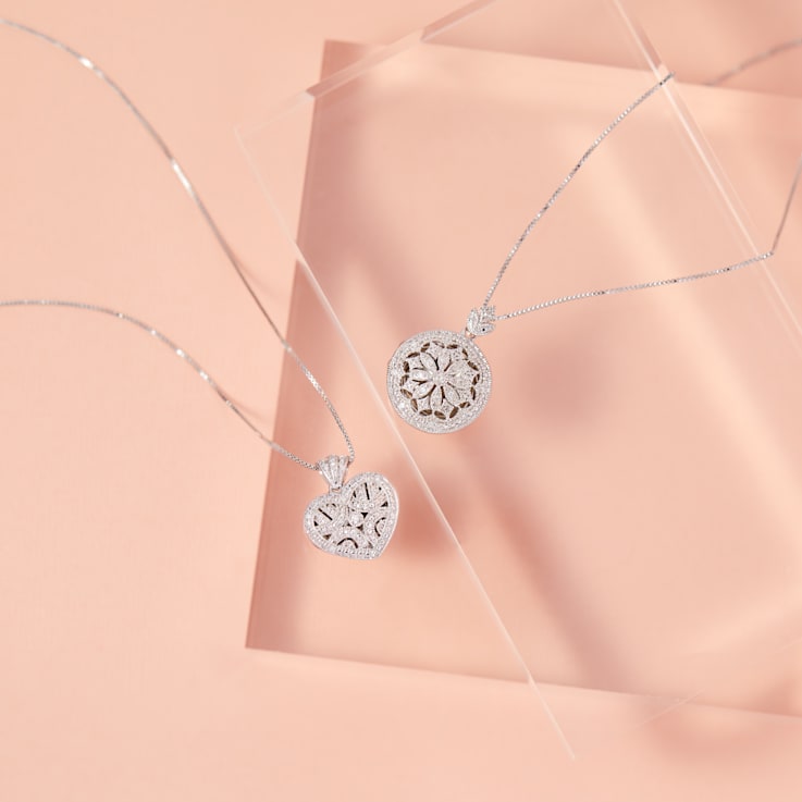 Diamond Heart Locket Pendant with Chain in Sterling Silver