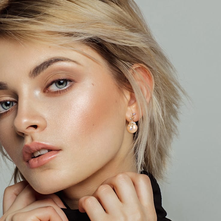 12-12.5MM Golden South Sea Cultured Pearl and Diamond Accent Earrings in
14K Yellow Gold