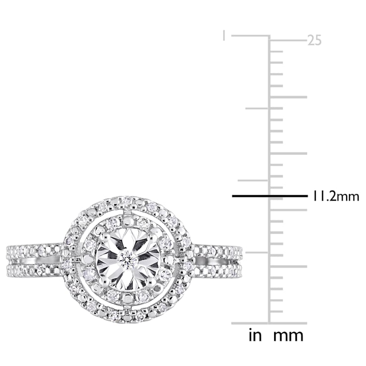 1/5 CT TW Diamond Halo Split Shank Engagement Ring in Sterling Silver