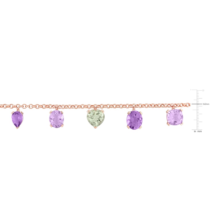 17 1/4 CT TGW Amethyst and Green Quartz Station Bracelet in Rose Plated
Sterling Silver