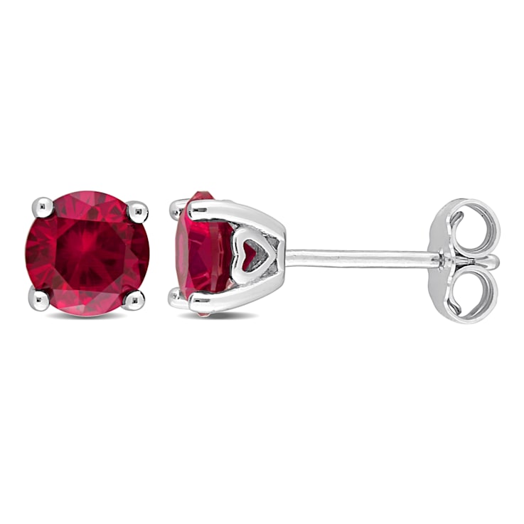 2 CT TGW Created Ruby Stud Earrings in Sterling Silver