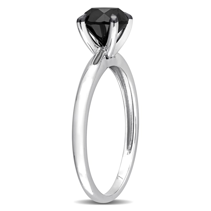 1-1/2 ct Black Diamond Solitaire Engagement Ring in 10K White Gold