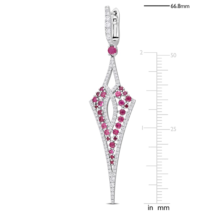 1 4/5 CT TGW Ruby and 1 1/2 CT TW Diamond Leverback Earrings in 14K
White Gold