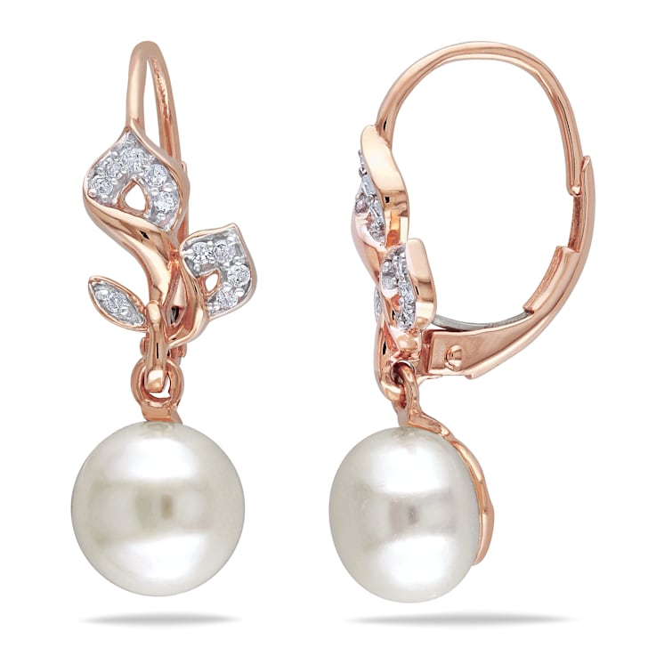 7.5-8MM Freshwater Cultured Pearl and 1/10 CT TW Diamond Leaf Earrings
in 10K Rose Gold