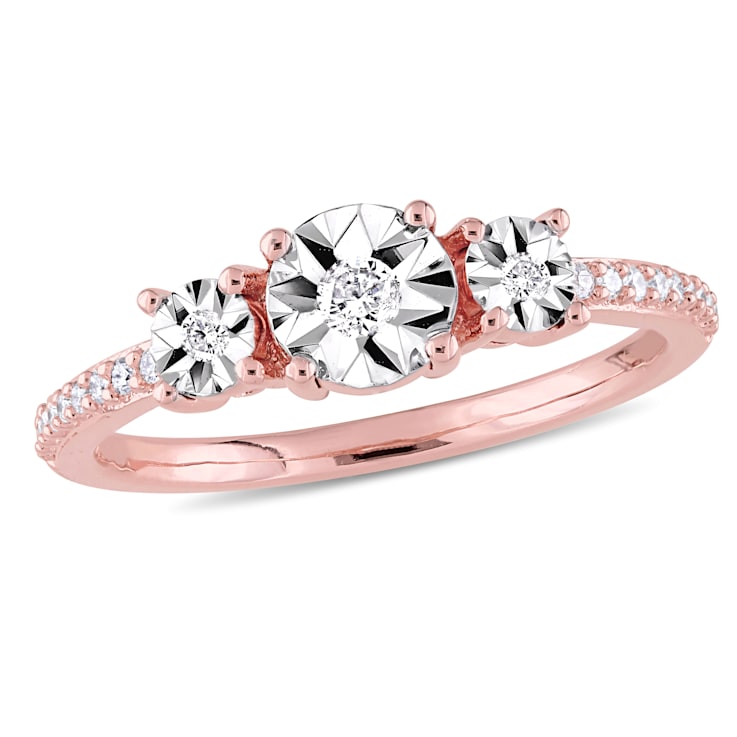【500円引きクーポン】 1/7 CT TW Diamond Three-Stone Engagement Ring in Rose Plated アクセサリー