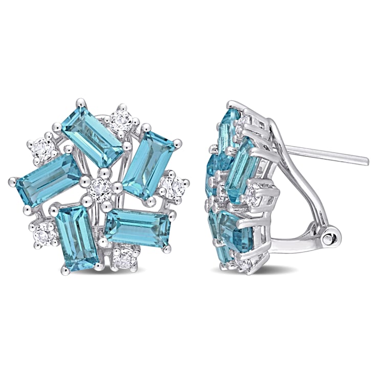 5 1/8 CT TDW London Blue Topaz and White Topaz Earrings with Omega Clip
Closure in Sterling Silver