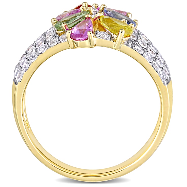 2 7/8 CT TGW Multi-Color Sapphire Floral Ring in 14K Yellow Gold