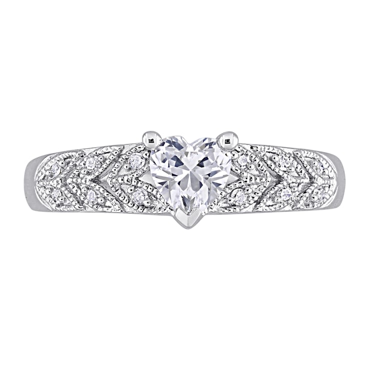 3/5 CT TGW Created White Sapphire and Diamond Accent Vintage Ring in
Sterling Silver