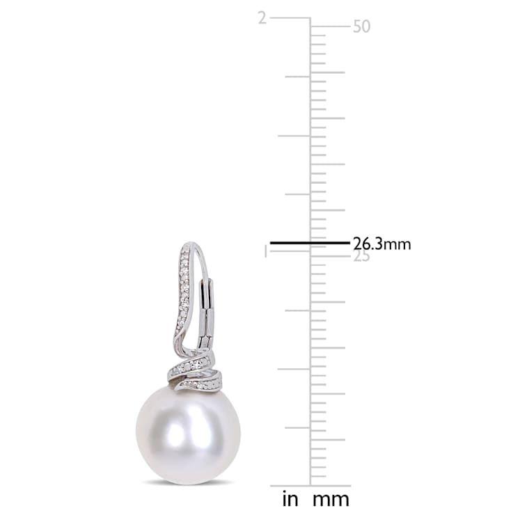 11-12 MM Freshwater Cultured Pearl and Diamond Accent Swirl Earrings in
Sterling Silver