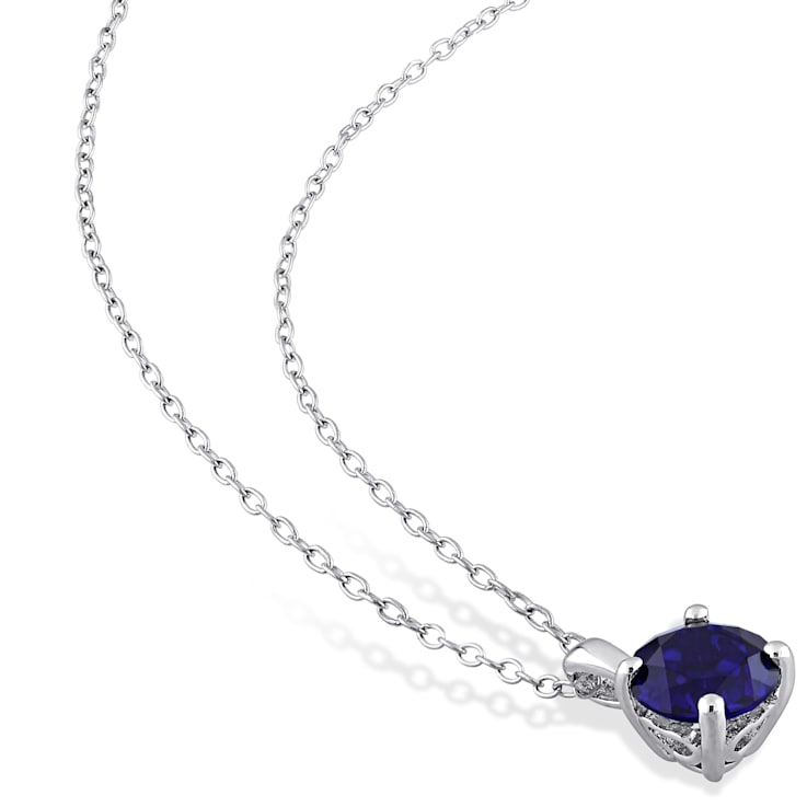 1 5/8 CT TGW Created Blue Sapphire Solitaire Pendant with Chain in
Sterling Silver