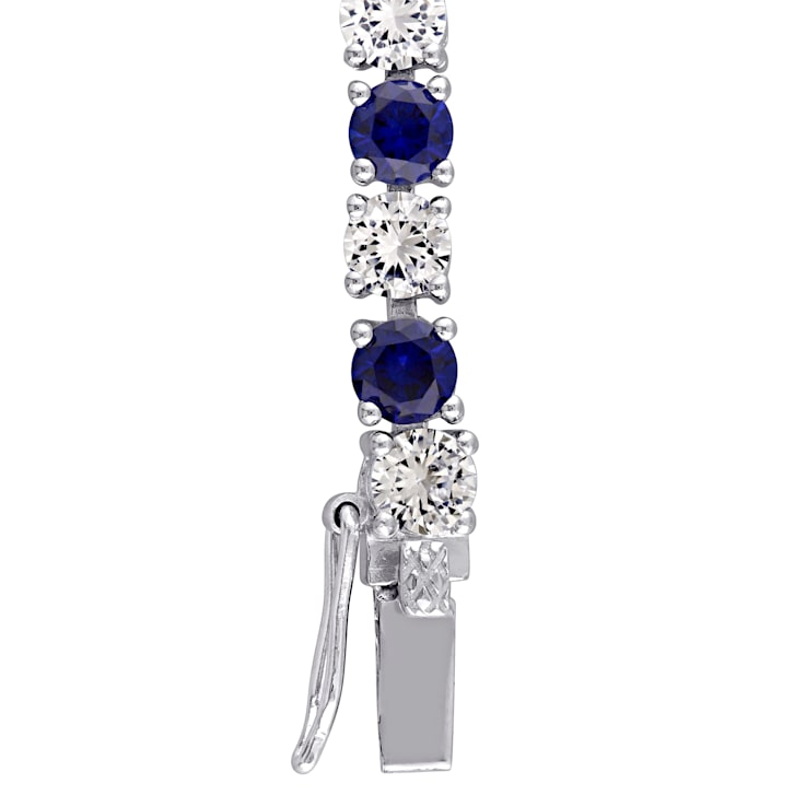 14 1/4 CT TGW Created Blue and White Sapphire Bracelet in Sterling Silver