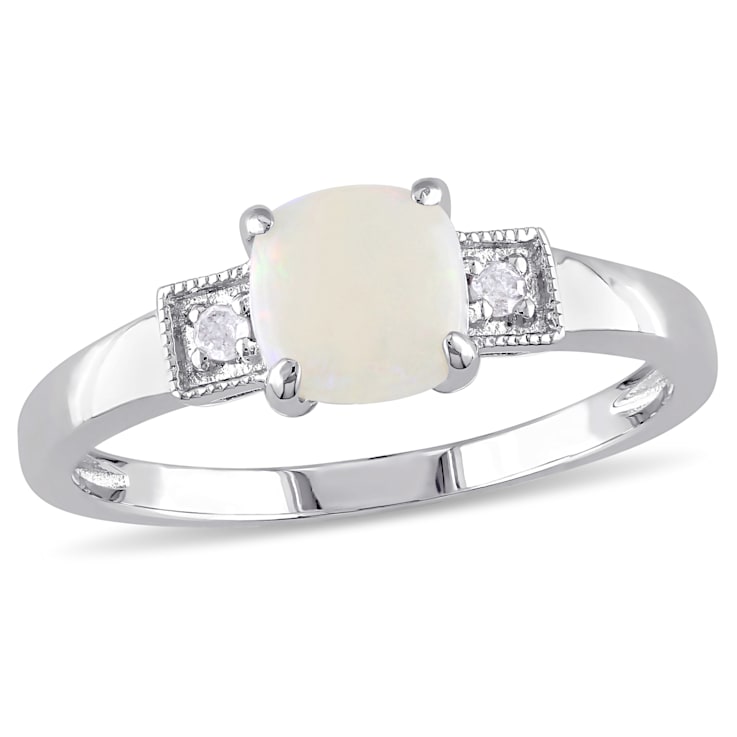 1/2 CT TGW Opal and Diamond Accent Ring in Sterling Silver