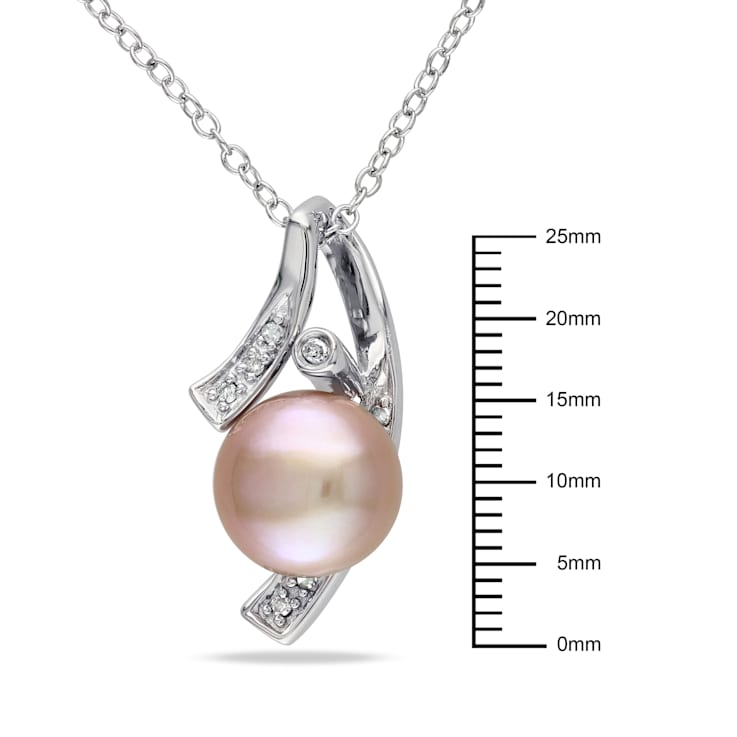 9-9.5MM Pink Freshwater Cultured Pearl and Diamond Pendant with Chain in
Sterling Silver