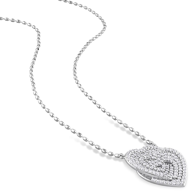 1 2/5 CT TGW Created White Sapphire Interlocking Hearts Pendant with
Chain in Sterling Silver