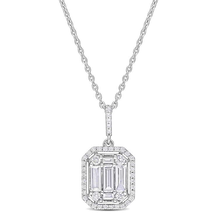 4/5 CT TW Diamond Halo Pendant with Chain in 14K White Gold