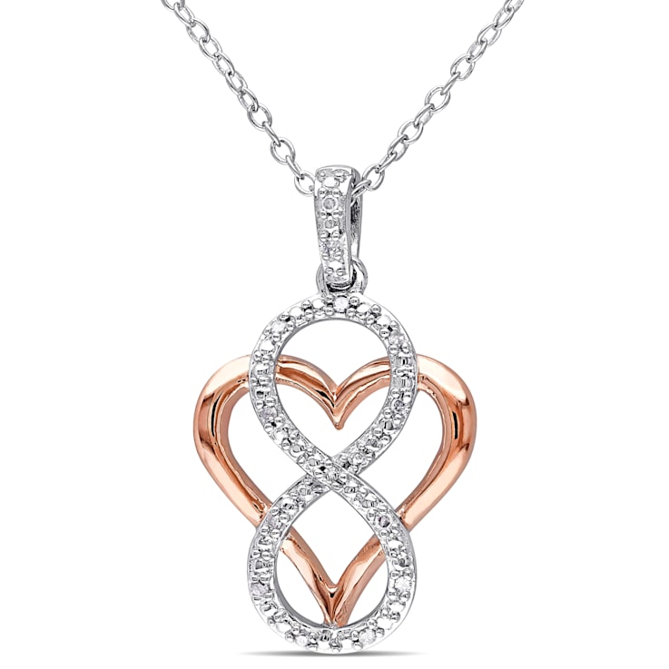 Diamond Infinity Heart Pendant with Chain in 2-Tone Pink and White
Sterling Silver