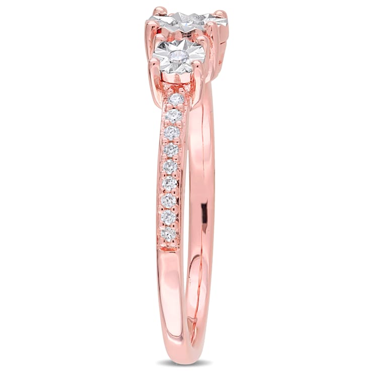 1/7 CT TW Diamond Three-Stone Engagement Ring in Rose Plated Sterling Silver