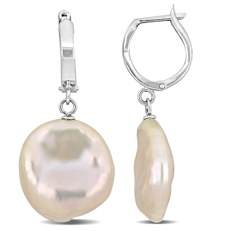 16.5-17MM Pink Freshwater Cultured Pearl Drop Earrings in 14K White Gold
