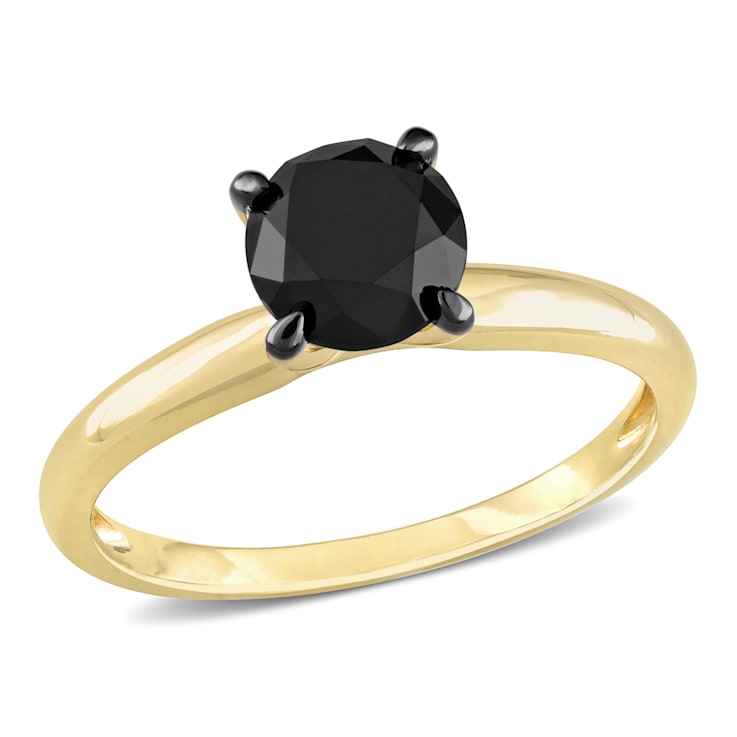 1-1/2 ct Black Diamond Solitaire Engagement Ring in 10K Yellow Gold
