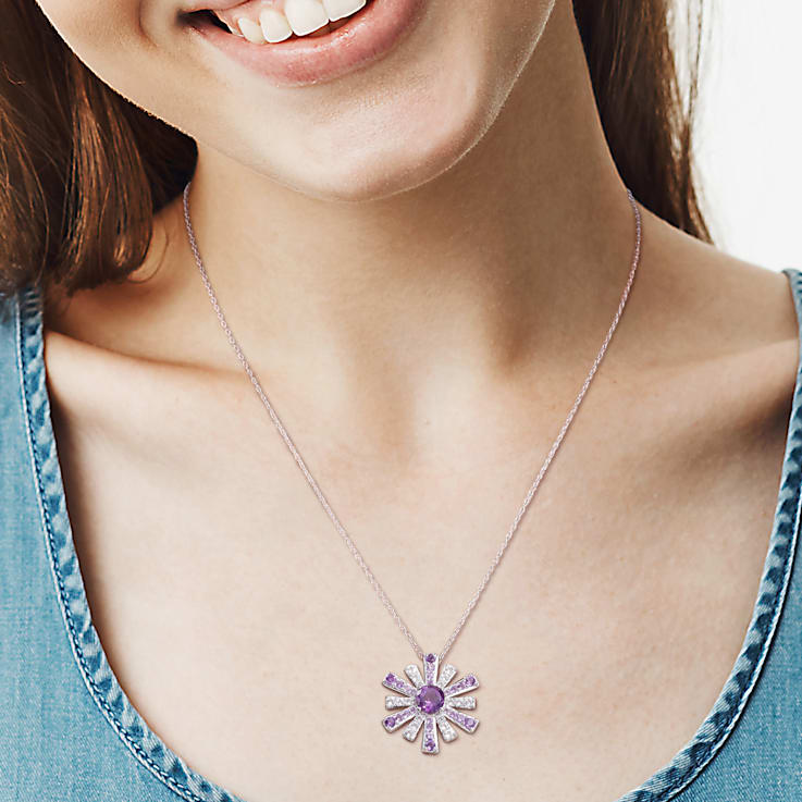 2 CT TGW African Amethyst and White Topaz Starburst Pendant with Chain
in Sterling Silver