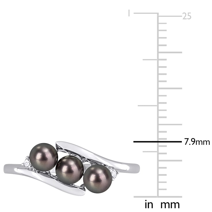 3.5-4MM Black Freshwater Cultured Pearl and Diamond Accent Pearl Bypass
Ring in Sterling Silver