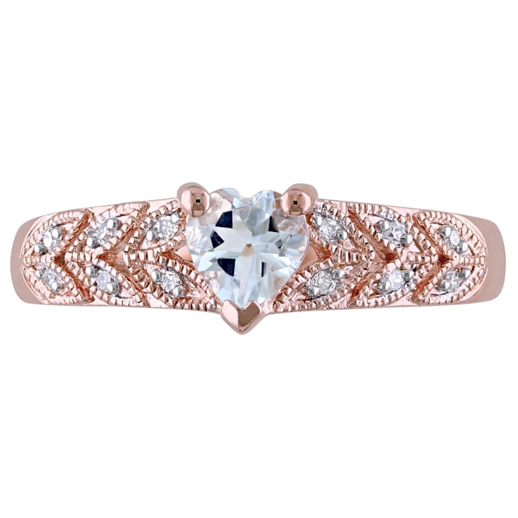 1/3 CT TGW Aquamarine and Diamond Accent Heart Vintage Ring in Rose
Plated Sterling Silver