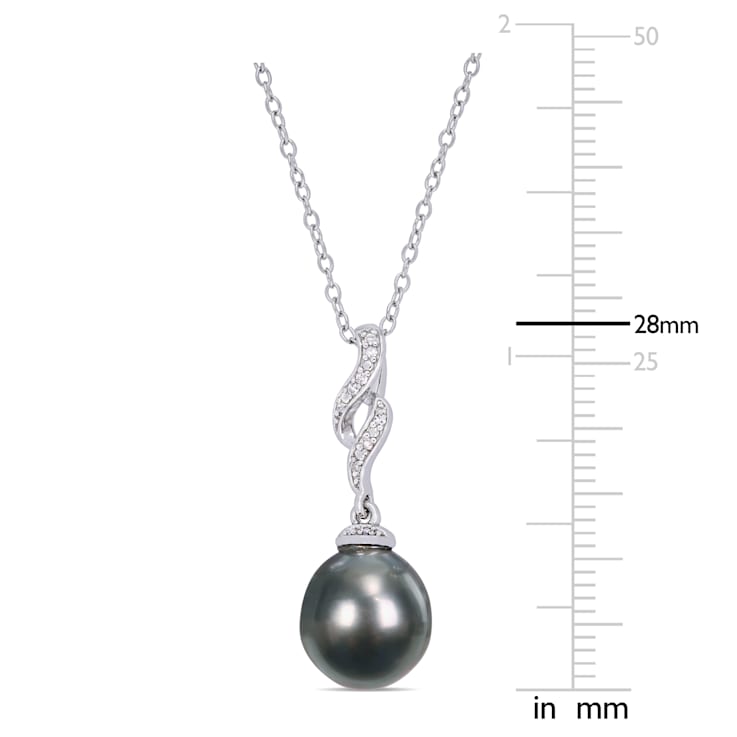 9.5-10MM Black Tahitian Cultured Pearl and Diamond Twist Pendant with
Chain in Sterling Silver
