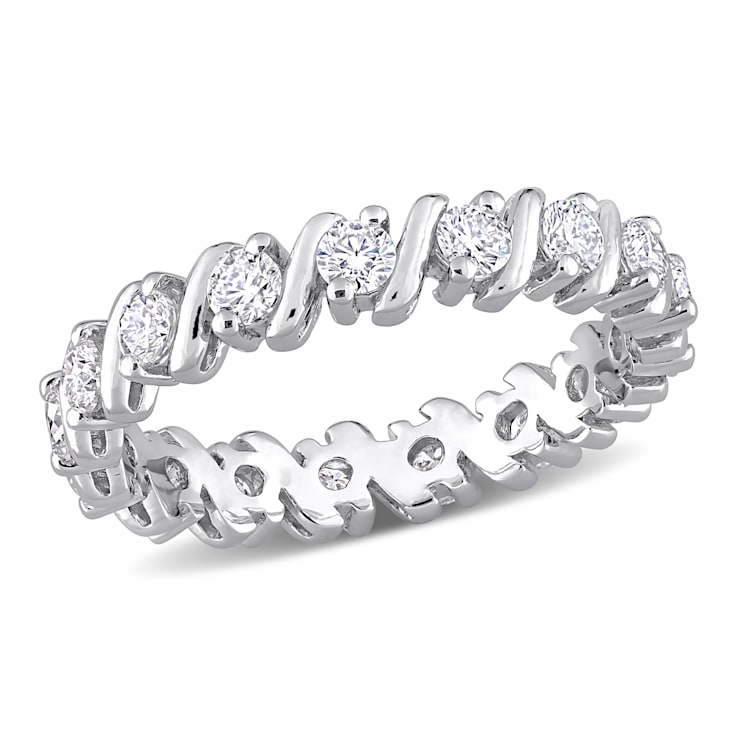 1 CT DEW Created Moissanite Eternity Band in Sterling Silver
